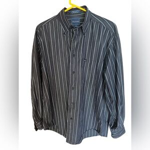Faconnable Men's Navy/ Black Shirt with Brown and White Pinstripes